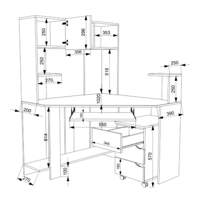 Комп'ютерний стіл FLASHNIKA - Флеш 33 (1100мм x 1100мм x 1545мм)