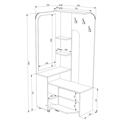Передпокій FLASHNIKA Hi-tech - 12 (850мм x 700мм x 1900мм)