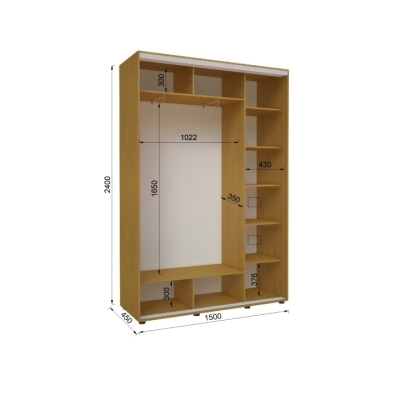 Шафа-купе FLASHNIKA Економ №21 D-450 (двері дзеркало) (1500мм x 450мм x 2400мм)