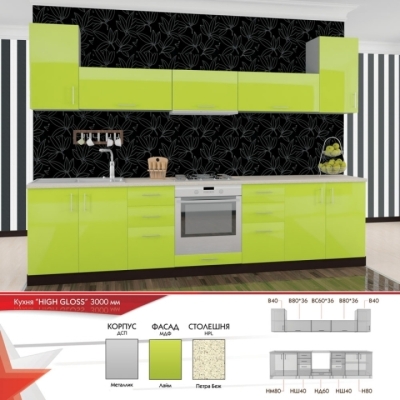 Кухня FLASHNIKA HIGH GLOSS 1 (3000мм x 600мм x 2100мм)