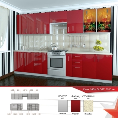 Кухня FLASHNIKA HIGH GLOSS 2 (3200мм x 600мм x 2100мм)