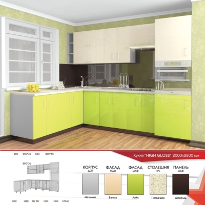 Кухня FLASHNIKA HIGH GLOSS 30 (2000мм x 600мм x 2100мм)