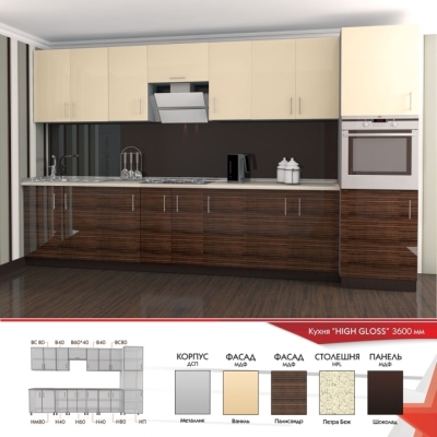 Кухня FLASHNIKA HIGH GLOSS 10 (3600мм x 600мм x 2100мм)