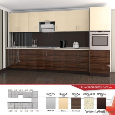 Кухня FLASHNIKA HIGH GLOSS 10 (3600мм x 600мм x 2100мм)