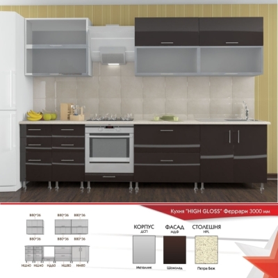 Кухня FLASHNIKA HIGH GLOSS 18 (3000мм x 600мм x 2100мм)