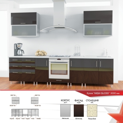 Кухня FLASHNIKA HIGH GLOSS 4 (3000мм x 600мм x 2100мм)