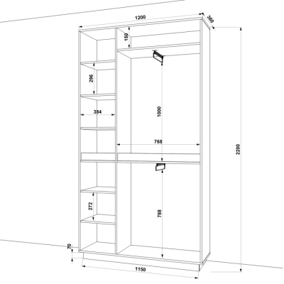 Шафа розпашна FLASHNIKA HOLD №12d (1200мм x 380мм x 2200мм)