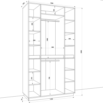 Шафа розпашна FLASHNIKA HOLD №43d (1200мм x 550мм x 2200мм)