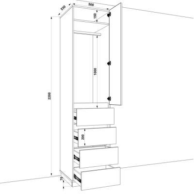 Шафа розпашна FLASHNIKA HOLD №30d (500мм x 550мм x 2200мм)