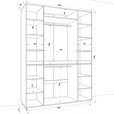 Шафа розпашна FLASHNIKA HOLD №44d (1600мм x 550мм x 2200мм)