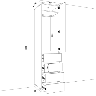 Шафа розпашна FLASHNIKA HOLD №29d (400мм x 550мм x 2200мм)