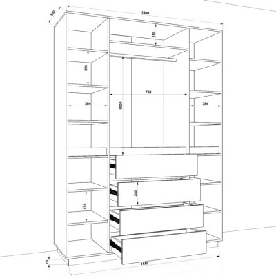 Шафа розпашна FLASHNIKA HOLD №47d (1600мм x 550мм x 2200мм)