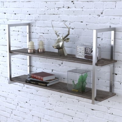Полка PL-2-18 Loft Design Дуб Палена 112 см Серебристый