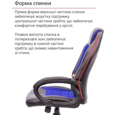 Кресло геймерское АКЛАС Астон PL TILT подростковое (Черный PU/Синий)