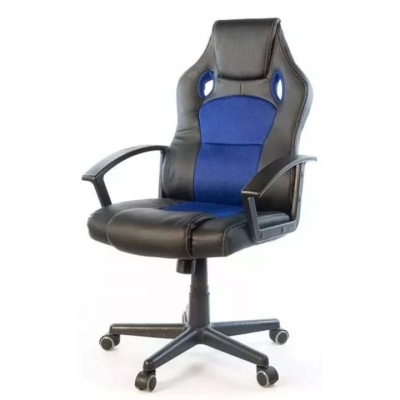 Кресло геймерское АКЛАС Анхель NEW PL TILT подростковое (Черный PU/Синий)