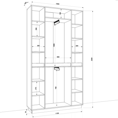 Шафа розпашна FLASHNIKA HOLD №15d (1200мм x 380мм x 2200мм)