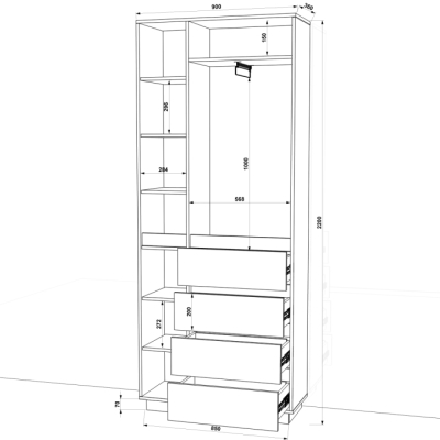 Шафа розпашна FLASHNIKA HOLD №13d (900мм x 380мм x 2200мм)