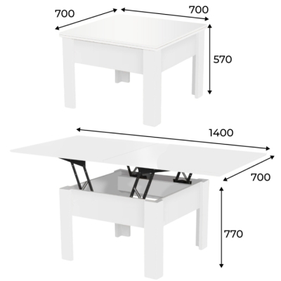 Стол-трансформер Art In Head Comfo 700x570x700 Белый бриллиант (TB13050000000)