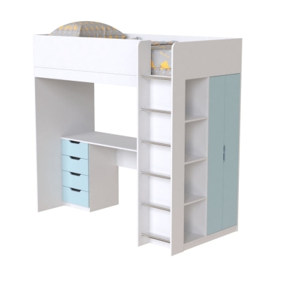 Кровать-чердак детская Art in Head Binky ДЮС33 1932x1800x832 Белый бриллиант/Голубая лагуна (МДФ) (BK03010021000)