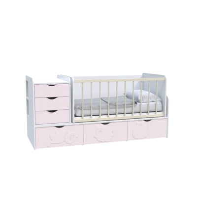Кровать детская Art in Head Binky ДС504А (3 в 1) 1732x950x732 Белый бриллиант и Розовый (МДФ) + решётка б/п (110210237)
