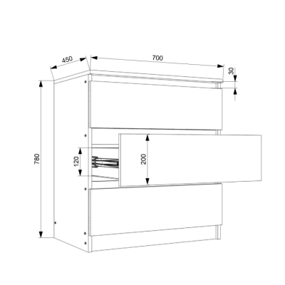 Комод FLASHNIKA Fantasy 3/700 (700мм x 450мм x 780мм)