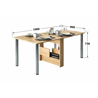  Кухонный стол-книжка "Праздничный" Дуб Сонома (1500x800x730) Гамма стиль 