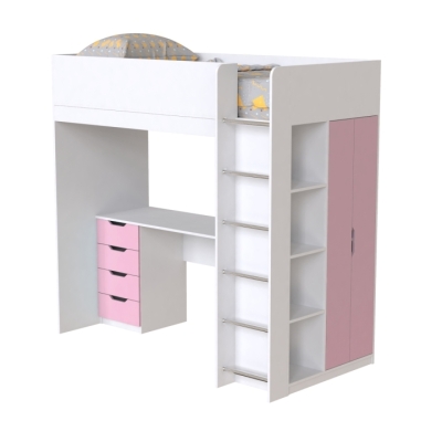 Кровать-чердак детская Art in Head Binky ДЮС33 1932x1800x1000 Белый бриллиант и Розовый (МДФ) (BK03010022000)