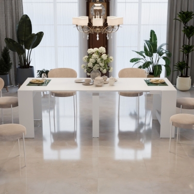 Обеденный раздвижной стол для кухни Неман ПИТОН Лайт Белый