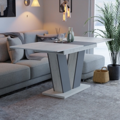 Стол раздвижной Неман ДЭН Дуб крафт белый/Графит