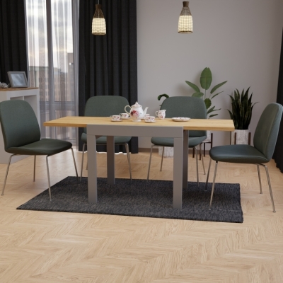 Купить Стол обеденный раздвижной Неман КОРС Дуб крафт золотой/Серый. Фото 4