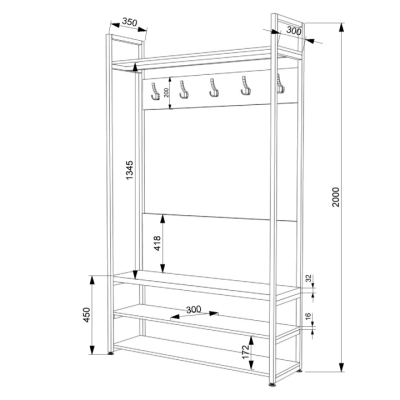 Передпокій Лофт FLASHNIKA ПЛ-2 (1200мм x 350мм x 2000мм)