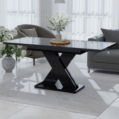 Обеденный раздвижной стол Неман ЛАМАР МДФ Черный глянец