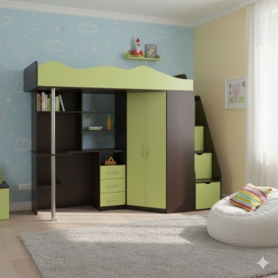 Кровать-чердак детская Art in Head Binky ДС37А 2332x1800x832 Венге и Лайм (ДСП) (Right) (BK02050016000)