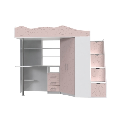Купить Кровать-чердак детская Art in Head Binky ДС37А 2332x1800x832 Белый бриллиант/Розовый (МДФ) (Right) (BK02010022000). Фото