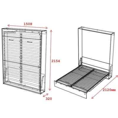Кровать-трансформер Art in Head Mitra 1,4 1508x2154x2120 К - Пепельный / Ф - Антрацит (SM01150200000)
