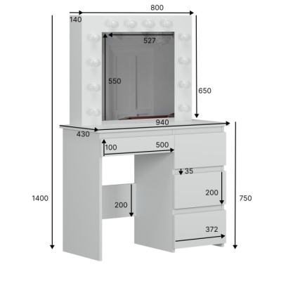 Стол туалетный Art in Head Beauty 940х430х1400 Дуб эвок/Белый бриллиант (TB31100100000)