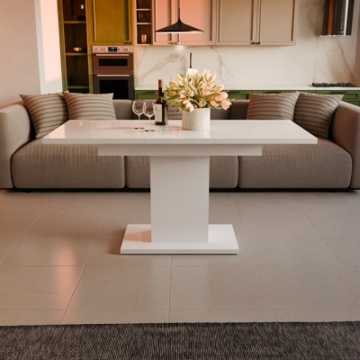 Обеденный раздвижной стол Неман ТВИСТ МДФ Белый глянец