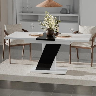 Обеденный раздвижной стол Неман ТРИОН МДФ Белый/Черный глянец