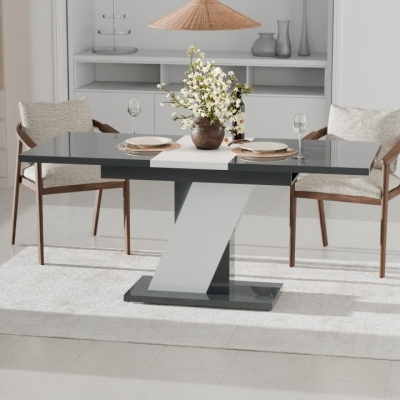 Обеденный раздвижной стол Неман ТРИОН МДФ Серый/Белый глянец