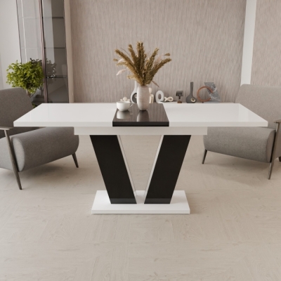 Обеденный раздвижной стол Неман РОЙ МДФ Белый/Черный глянец