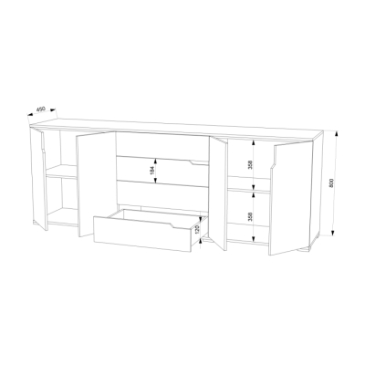 Комод FLASHNIKA 30 (ДСП Німфея Альба/МДФ Білий мат) (1800мм x 450мм x 800мм)