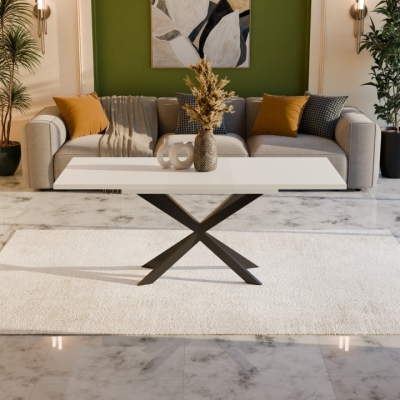 Раздвижной обеденный стол СПАЙДЕР МДФ Белый глянец/Черный 1400x800