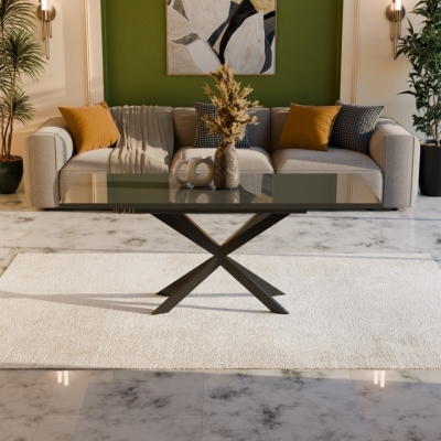 Раздвижной обеденный стол СПАЙДЕР МДФ Серый глянец/Черный 1400x800