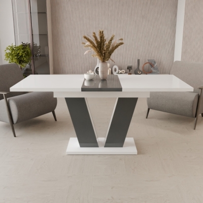 Обеденный раздвижной стол Неман РОЙ МДФ Белый/Серый глянец