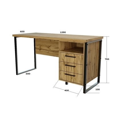  Офисный стол лофт СПЛГ-3 Дуб Аппалачи (1390x600x765) Дуб Аппалачи Гамма стиль 
